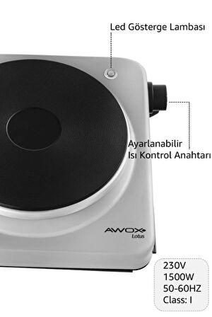 Awox Lotus Gri Tekli Elektrikli Set Üstü Ocak