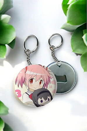 Puella Magi Madoka Magica Anime Buton Açacaklı Rozet Anahtarlık 44 mm