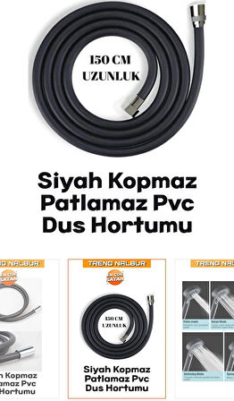 5 Fonksiyonlu Mafsallı Mat Siyah Duş Başlığı Seti, Mat Siyah Duş Başlığı - PVC Hortum Duş Seti