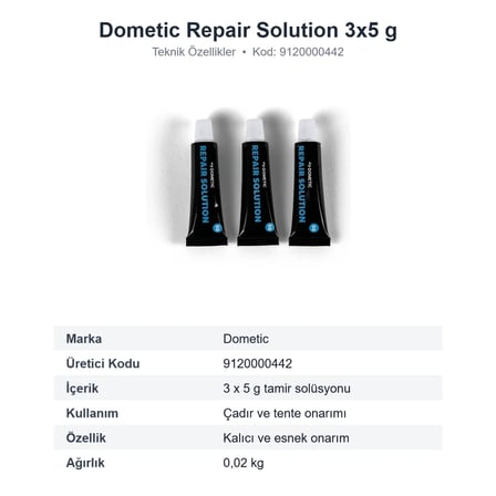 Dometic Repair Solution Çadır ve Tente Tamir Solüsyonu 3 x 5 g (9120000442)