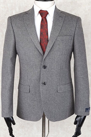 JAN CARLUCCİ Yünlü Erkek Regular Fit Mono Yaka Gri Drop 6 Tek Ceket