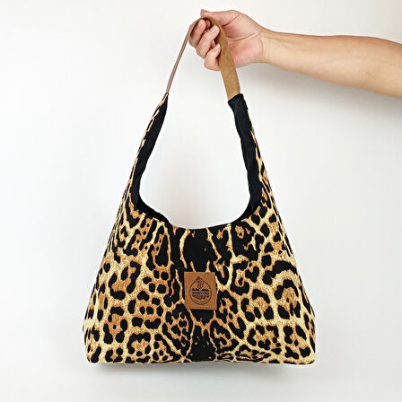 Woodycord El Yapımı Leopar Desenli Hobo Bag Omuz Çantası