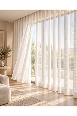 Ağır Gramajlı Lüks File Tül Perde 1/3 Sık Pileli Kırık Beyaz