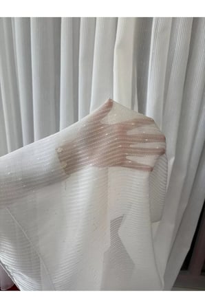 Lara Ekru Simli Benekli Tül Perde 1/3 Kırışmaz Ütü İstemez