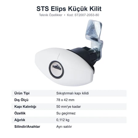 STS Elips Küçük Karavan Servis Kapısı Kilidi 78x42 mm (ST2007-20S3-80)