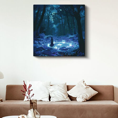 Gece Ormanı - Mavi Büyü Anime Kanvas Tablo