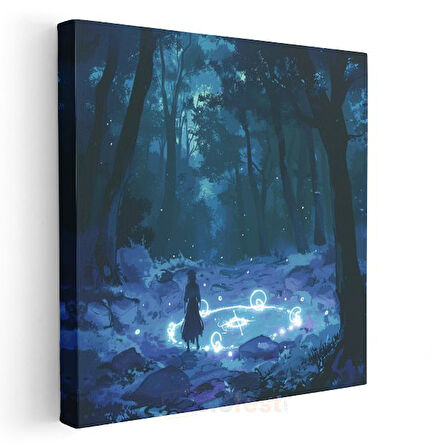 Gece Ormanı - Mavi Büyü Anime Kanvas Tablo