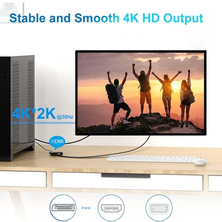 Lunatic 8052 Display To HDMI +VGA 4K Altın Kaplama 2'si 1 Arada 1080P Adaptör
