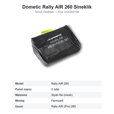 Dometic Rally AIR 260 Şişme Ön Çadır Sineklik Panel Seti, 2 Parça (9120000196)