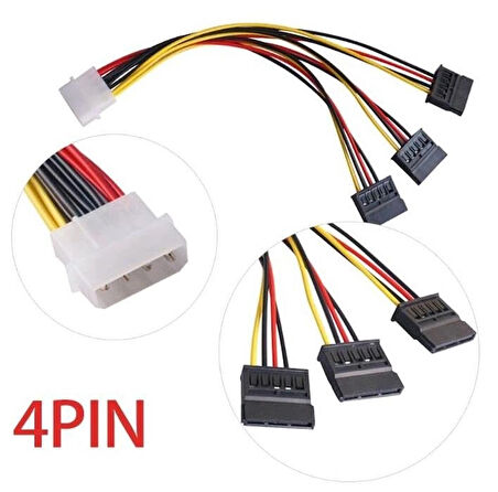 Lunatic 8549 Kasa içi 3 Port ide Molex Sata Power Hdd 4 Pin Güç Kablosu 4pin Molex erkek/ 3x 15pin SATA dişi 3 port sata dişi 1 port 4 pin ide power erkek