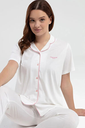 Kadın Klasik Regular Önden Düğmeli Kısa Kollu Pijama Takımı L1.PC.004.12.01.K1