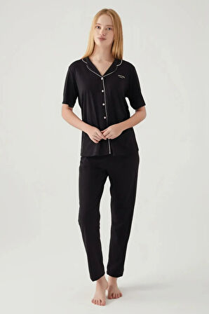 Kadın Klasik Regular Önden Düğmeli Kısa Kollu Pijama Takımı L1.PC.004.12.01.K1