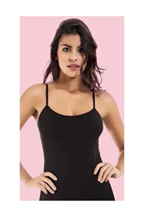 Kadın Siyah 6 Lı Paket Pamuk Ribana Ip Askılı Atlet