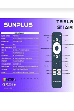 Tesla S 4 AİR Android Tv Box 4gb Ram -32 gb Hafıza Android 12 Tvbox -4 k 3840*2160 p Wİ-Fİ 6