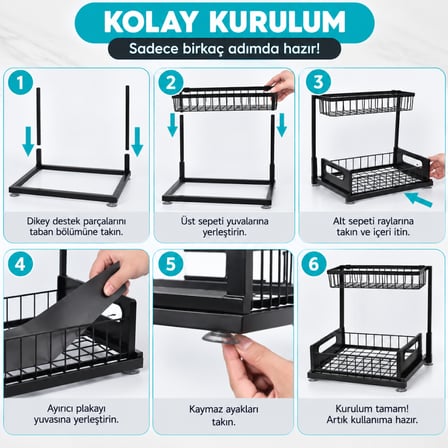2 Katlı Çekmeceli Mutfak Rafı Organizer Dolap İçi Baharatlık Yağlık Şişelik Tezgah Üstü Düzenleyici