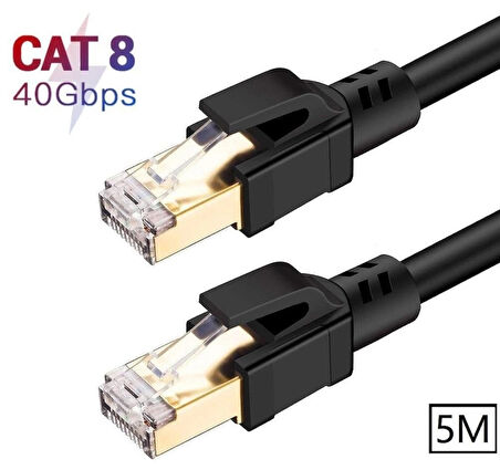Lunatic Tkz 1652 Cat8 5 Metre 40Gbps S/Ftp 2000MHz Yüksek Hızlı 26 AWG kablo, S/Ftp Esnek Korumalı Bükümlü Çift 25/40 Gb/sn RJ45 8P8C Altın Kaplama Cat8 İnternet Kablosu