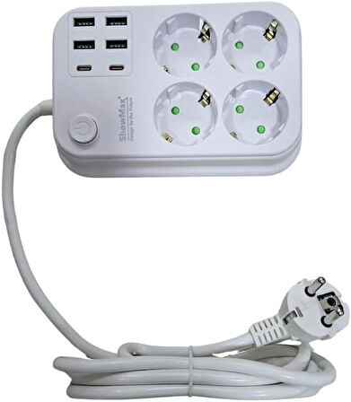 Lunatic Showmax Serisi SH-2946 Termal Akım Korumalı Priz 2 MT (4 Priz + 4 Usb + 2 Type-c)