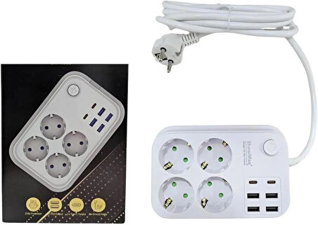 Lunatic Showmax Serisi SH-2946 Termal Akım Korumalı Priz 2 MT (4 Priz + 4 Usb + 2 Type-c)