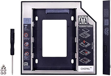 Lunatic 1647 9,5 mm 2,5 inç SSD HDD Sabit Disk İçin Sürücü Sata 3 (Dizüstü Bilgisayar) Sabit Sürücü Çerçevesi SSD veya SATA Diskinizi Harddisk Yuvasına Takıp, Bu Cihaz da DVD/CD okuyucusuna Takılır
