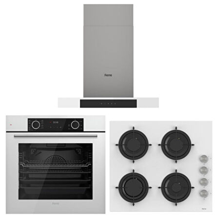 Ferre Beyaz Set ( D101 Beyaz Davlumbaz -CS206 Beyaz Ocak- XE63CB Fryart Beyaz Fırın )