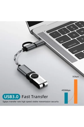 Lunatic 0149 Usb 3.0 Otg To Type C Micro Usb Data Şarj  Hızlı şarj desteği Çevirici Dönüştürücü Adaptör