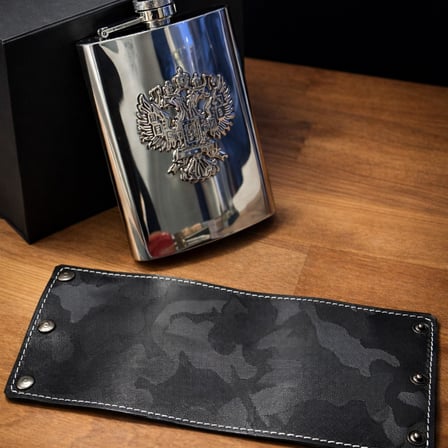 Perlotus Limited Edition Hakiki Deri Çıkarılabilir Kılıflı Çelik Cep İçki Matarası 9 oz (270 ml) Kabartma Logolu Paslanmaz 304 Çelik