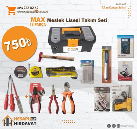 Meslek lisesi Max takım çantası seti  18 parça