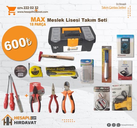 Meslek lisesi Max takım çantası seti  18 parça