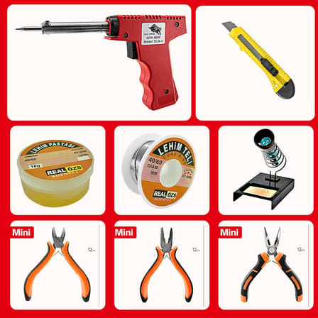 Full 8 Parça 80W Lehim Tabancası ve Lehim Standı Pasta, Lehim Teli ve Mini Pense,Kargab