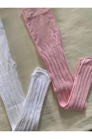 2'Lİ Kız Çocuk Desenli Külotlu Çorap ( 80 DEN Orta Kalın Mevsimlik Külotlu Çorap ) Beyaz & Pembe