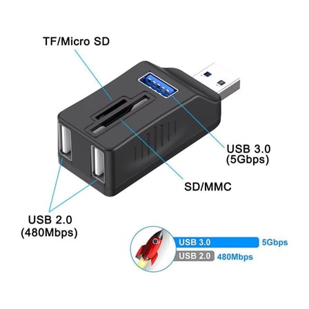 Lunatic 8060 USB 3.0 Hub 5 Port Çoklayıcı Sd Tf Micro Sd Mmc Kart Okuyucu Splitter Çevirici