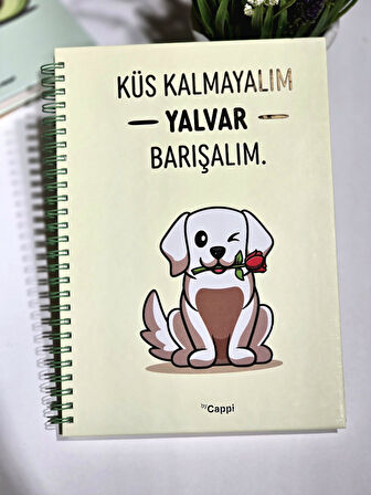 Bycappi Köpek Desenli Yazılı A4 160 Yaprak Çizgili Telli Not Defteri