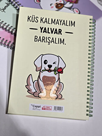 Bycappi Köpek Desenli Yazılı A4 160 Yaprak Çizgili Telli Not Defteri