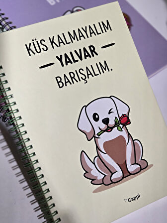 Bycappi Köpek Desenli Yazılı A4 160 Yaprak Çizgili Telli Not Defteri