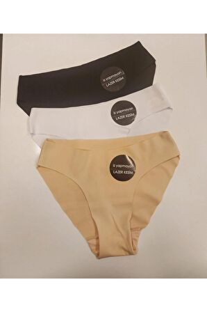 Kadın Bej Dikişsiz Lazer Kesim 3 Lü Paket Külot