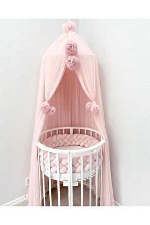 Açık Pudra Renk Kenarları Ve Üzeri Ponponlu Cibinlik