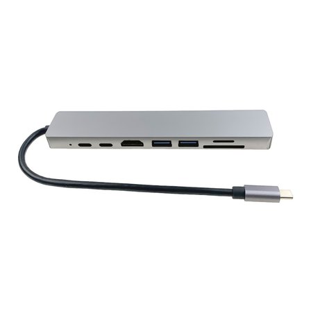 Lunatic 7020 USB Type-C Hub Dönüştürücü 8 in 1 Çoklayıcı - HDMI, 2 Adet USB 3.0, 2 Adet USB C, SD/MicroSD, Ethernet - Çevirici 8li Port USB C Adaptör Bağlantı Noktası Ara Kablo