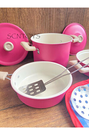 8 Parça Emaye Metal Oyuncak Tencere Tava Seti Evcilik Mutfak Oyun Seti Emaye Metal Paslanmaz Çelik