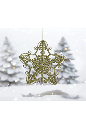 Yılbaşı Süsü Simli Yıldız Model Altın 14 cm