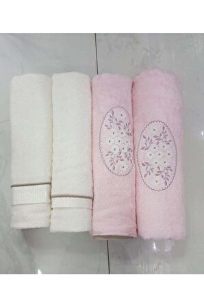 Pembe Ekru Bambu Collıon 4lü Hamam Seti