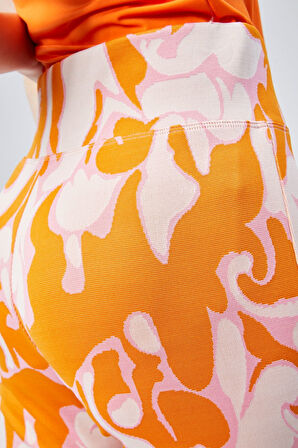 Kadın Yeşil Desenli Yüksek Bel Esnek İspanyol Paça Tayt Pantolan