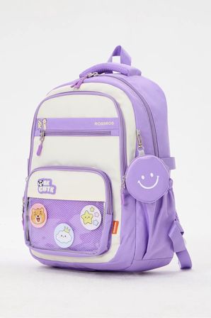 Kawaii Kore Tarzı Aksesuarlı 3'lü Set Lila Kız Çocuk Okul Çantası İlkokul Sırt Çantası Beslenme Çantası Kalemlik