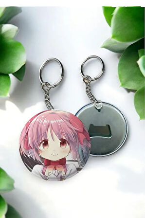 Puella Magi Madoka Magica Anime Buton Açacaklı Rozet Anahtarlık 44 mm