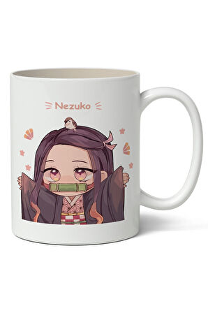 Demon Slayer Nezuko Anime İblis Keser Temalı Beyaz Kupa Bardak Sevgiliye Arkadaşa Hediye