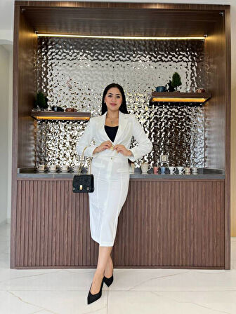 Crop Ceket Cep Detaylı Etek Takım  TKM 08008