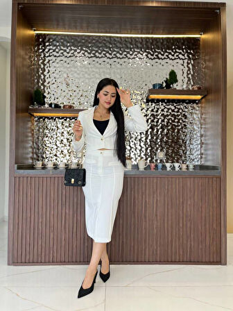 Crop Ceket Cep Detaylı Etek Takım  TKM 08008