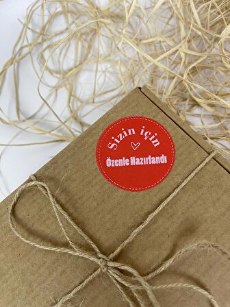 Sizin İçin Özenle Hazırlandı 50 mm Kalpli Kırmızı Yuvarlak Noktalı Sticker Etiket 100 Adet