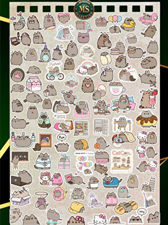 100'lü Sevimli Pusheen Kedi Sticker Seti – Suya Dayanıklı, Renkli ve Eğlenceli Çıkartmalar