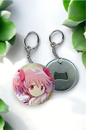 Büyük Boy Puella Magi Madoka Magica Anime Buton Açacaklı Rozet Anahtarlık 58 mm