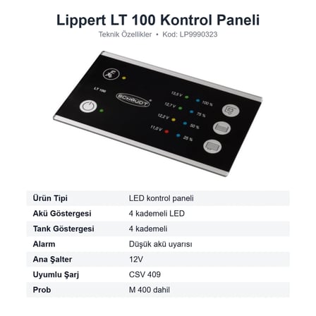 Lippert LT 100 Karavan LED Kontrol Paneli Seti Akü ve Su Seviye Göstergeli (LP9990323)